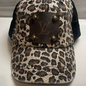 Louis Vuitton original emblem, cheetah print hat